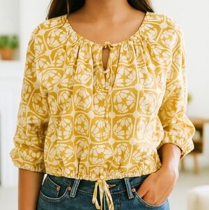 Jason Wu Yellow Floral Tiles Poplin Print Women's Blouse